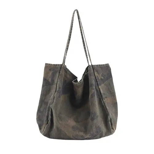 Camo Canvas Tote Bag with Large Capacity and Minimalist Design